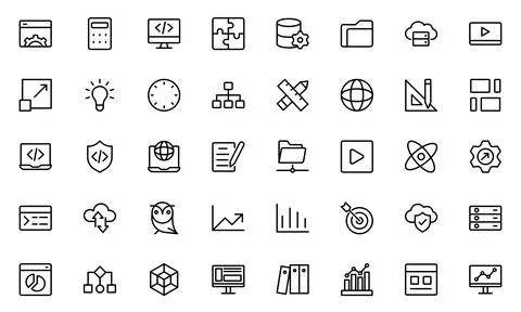Web development line icon set. Vector illustration included icons as mobile.. Illustrazione stock