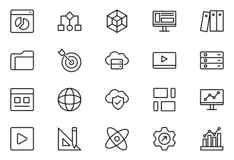 Web development line icon set. Vector illustration included icons as mobile.. Illustrazione stock