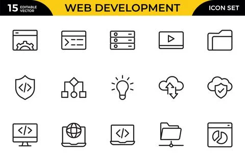 Web development line icon set. Included icons as mobile software, app UX pr.. Illustrazione stock