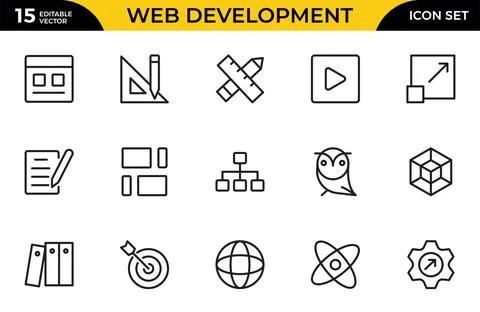 Web development line icon set. Included icons as mobile software, app UX pr.. Illustrazione stock