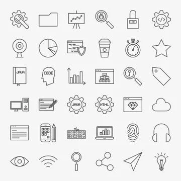 Web Development Line Icons Set 库存插图