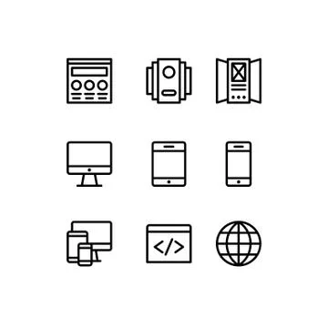 Web development line Icons set Stock Illustration