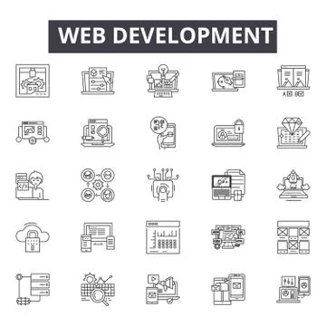 Web development line icons, signs, vector set, linear concept, outline Illustrazione stock