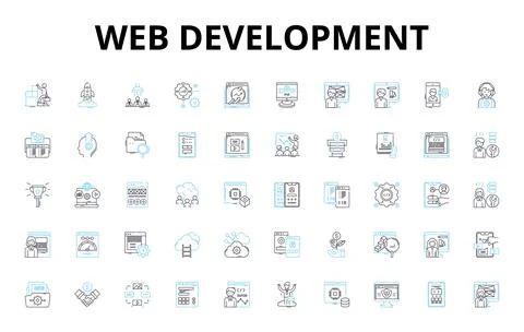 Web development linear icons set. HTML, CSS, JavaScript, PHP, Python, Ruby Stock-Illustration