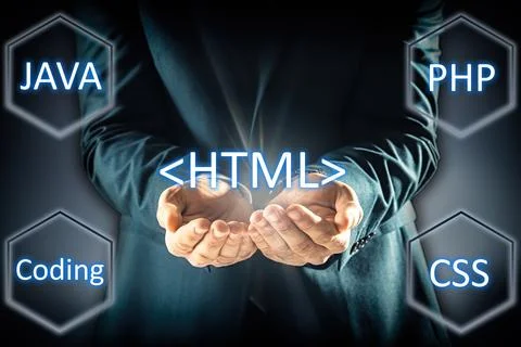 Web development. Man and virtual screen with digital buttons, closeup Stock Photos