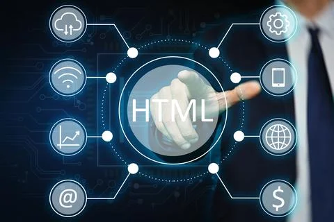 Web development. Man near virtual screen with scheme, closeup Stock Photos