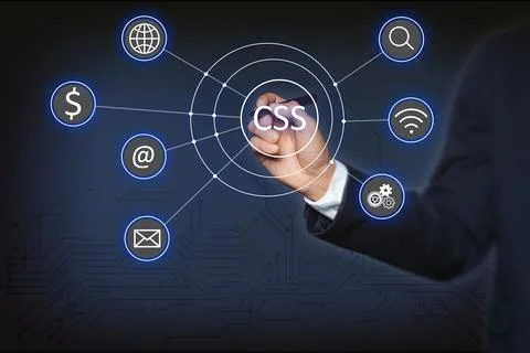 Web development. Man near virtual screen with scheme, closeup 写真素材