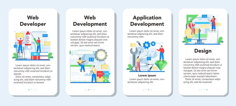 Web development mobile application banner set. Website optimization イラスト素材