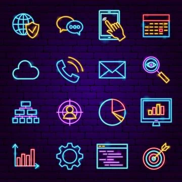 Web Development Neon Icons Stock Illustration
