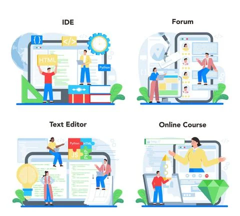 Web development online service or platform set. Website optimization 스톡 일러스트
