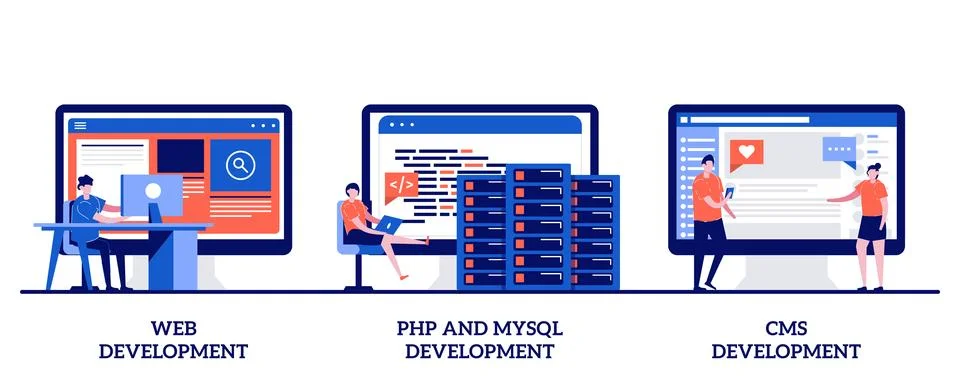 Web development, PHP and MySql, CMS content management system with tiny peo.. 스톡 일러스트