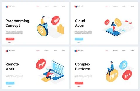 Web development, platform digital optimization, programmin concept landing page 스톡 일러스트