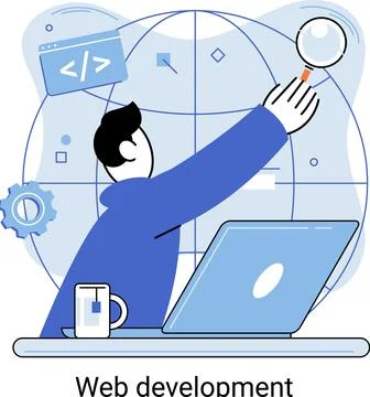 Web development process of creating website or web application, coding and Stock Illustration