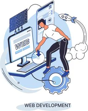 Web development process of creating website or web application, coding and .. Stock Illustration