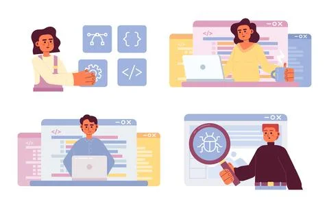 Web development process flat concept vector spot illustration pack Stockillustratie