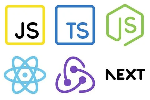 Web development programming languages and react js frameworks logos Stock Illustration