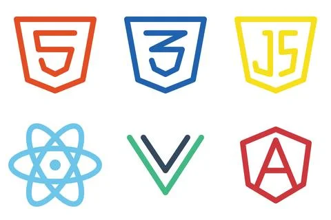 Web development programming languages and frameworks logos Stock Illustration