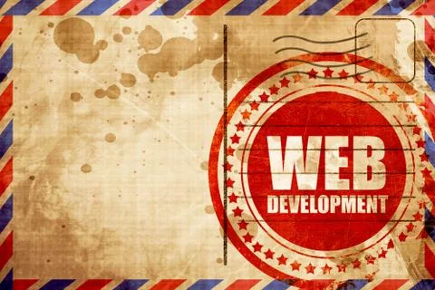 Web development, red grunge stamp on an airmail background Stock Illustration