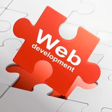 Web development on red puzzle pieces Stock Illustration