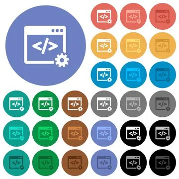 Web development round flat multi colored icons Stock Illustration