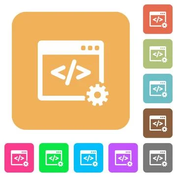Web development rounded square flat icons Stock Illustration