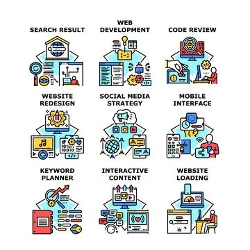 Web Development Set Icons Vector Illustrations Illustrazione stock