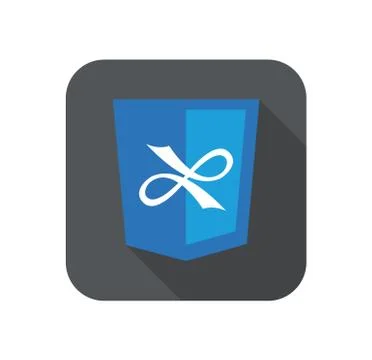 Web development shield blue ribbon sign isolated icon on grey badge with long Illustrazione stock