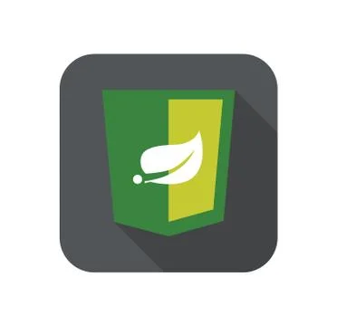 Web development shield leaf green sign isolated icon on grey badge with long Illustrazione stock