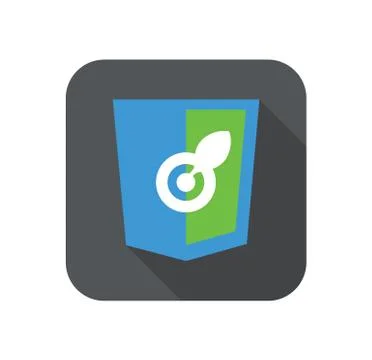 Web development shield sign isolated blue green aim leaf icon on grey badge with Illustrazione stock