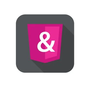 Web development shield sign isolated ampersand icon on grey badge with long Stock Illustration