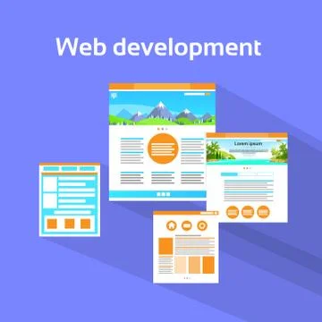 Web Development Site Page Flat Violet Vector Stock Illustration