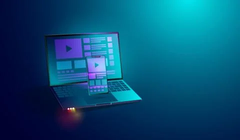 Web development on smartphone and laptop' screen concept, application UI - UX Stock Illustration