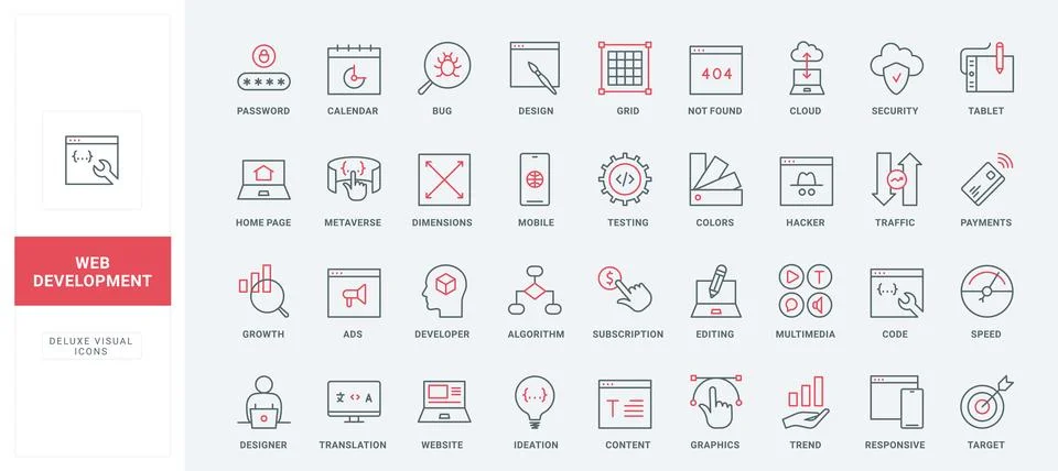 Web development, software and program code, design optimization, testing line Illustrazione stock