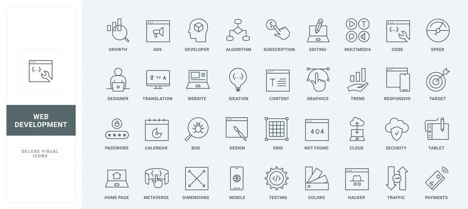 Web development, software and program code, design optimization, testing line Stock Illustration