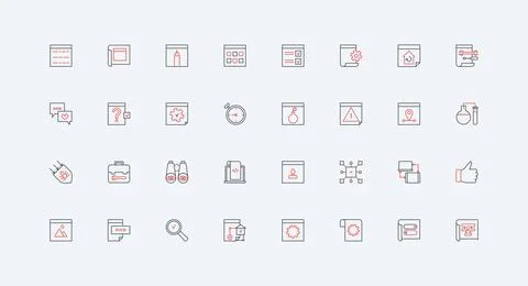 Web development, software coding, algorithms, browser windows with signs line Stock-Illustration