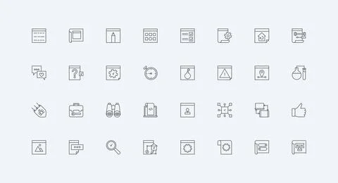 Web development, software coding, algorithms, browser windows with signs line Stock Illustration