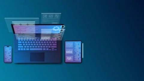 Web Development Software programming for Laptop Smartphone and Tablet Showing Illustrazione stock