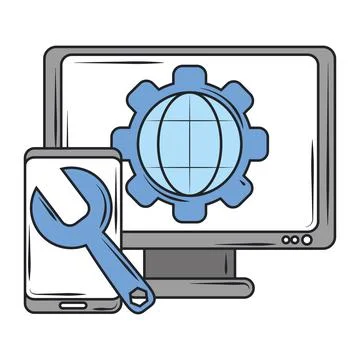 Web development, support setting devices creation digital software Stock Illustration