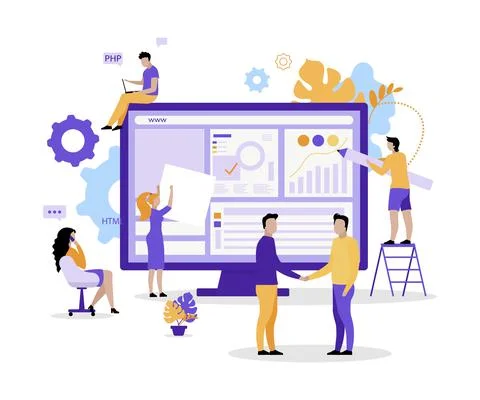 Web development team flat concept vector illustration Illustrazione stock