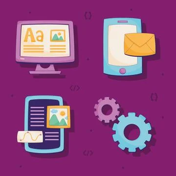 Web development technology icons Stock Illustration
