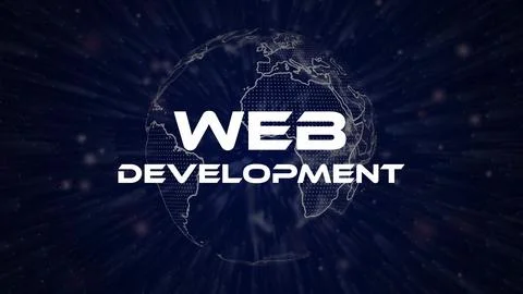 Web Development text concept on si-fi particles background. Dot particles t.. Stock Illustration