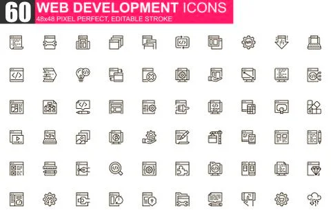 Web development thin line icon set. Stock Illustration