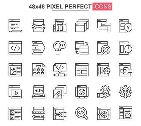 Web development thin line icon set. イラスト素材