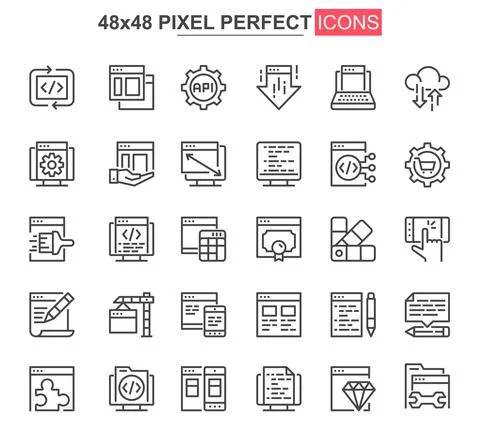 Web development thin line icon set. Stock Illustration