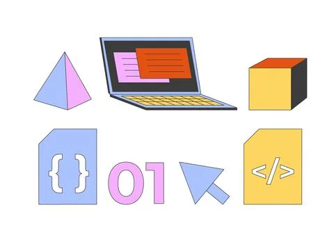 Web development tools 2D cartoon objects set 스톡 일러스트