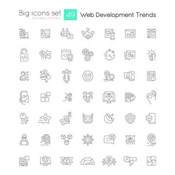 Web development trends linear big icons set Illustrazione stock