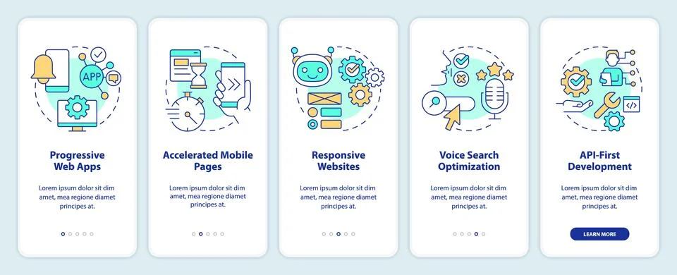 Web development trends onboarding mobile app screen Illustrazione stock