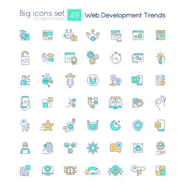 Web development trends RGB color big icons set Stock Illustration
