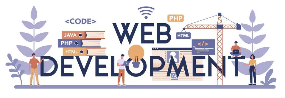 Web development typographic header concept. Coding, testing Stock Illustration