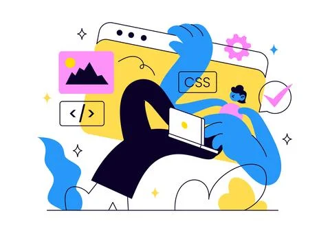 Web Development Vector Illustration featuring Website Design, Coding Proces.. Illustrazione stock